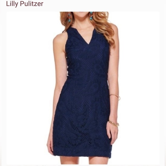 LILLY Pulitzer Augusta Shift Dress 2 navy lace - Picture 2 of 10